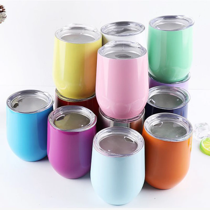 

SKYJOY Traders Portable Insulated Shaped Tumblers Sublimation Egg Shaped Drinking Cup Gradient Wine Tumbler With Sliding Lid, Customized color