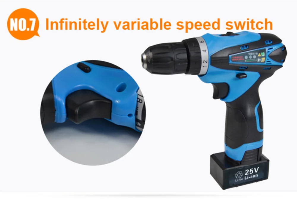 25v Lithium Drill With Strong Power And Multifunction Household Lithium Battery Electric Drill