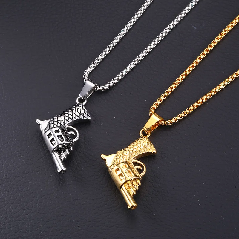 

Eico Gun Pendant Necklace Stainless Steel For Men Firearms And Weapons Necklaces Hip Hop 2021 Fashion Jewelry Necklace, Gold/silver