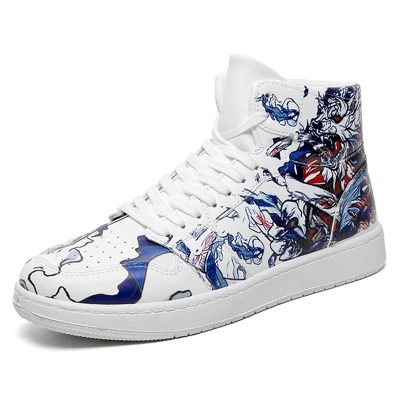 

Original Design Unisex Dragon Pattern Sneakers Men Casual Basketball Shoes, White