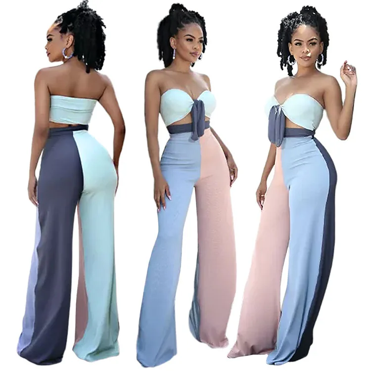 

GL6379 Tube Top Trousers Suit Summer Two Piece Outfits For Women Fashion Flared Pants