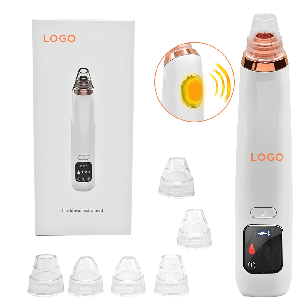 

Electric acne comedone extractor tool kit blackhead remover vacuum with hot care and 6 suction heads, White