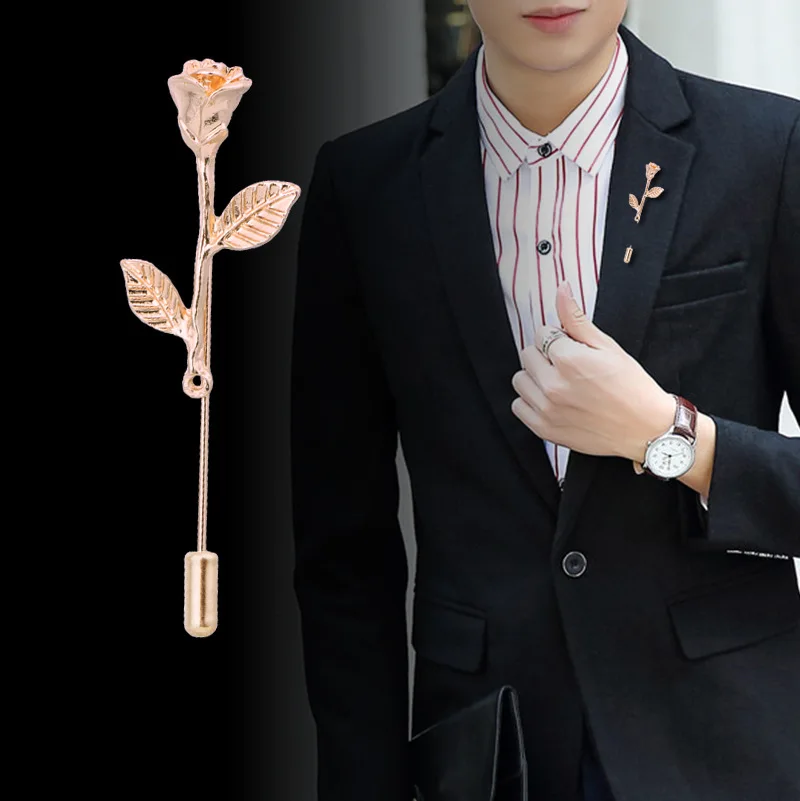 

Personalised Men's Suits Corsage Classic Brooch Pins Accessories Roses Flower Metal Lapel Pin Factory wholesale, Rose gold,silver,gold etc.