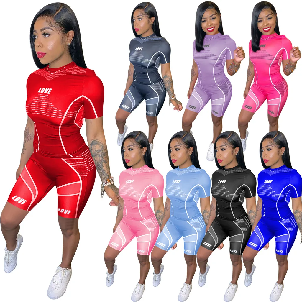 

2020 fashion summer cycling sweating sportswear jogging shorts two-piece suit women, Color avaliable