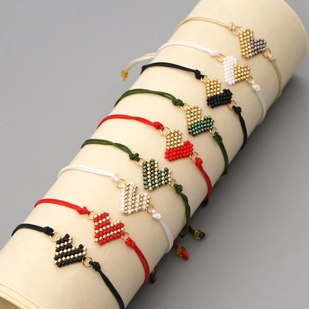 

Bohemia Handmade Colorful Pendant Heart Shape Miyuki Seed Beads Adjustable Length Latest Fashion Jewelry Woman Bracelet