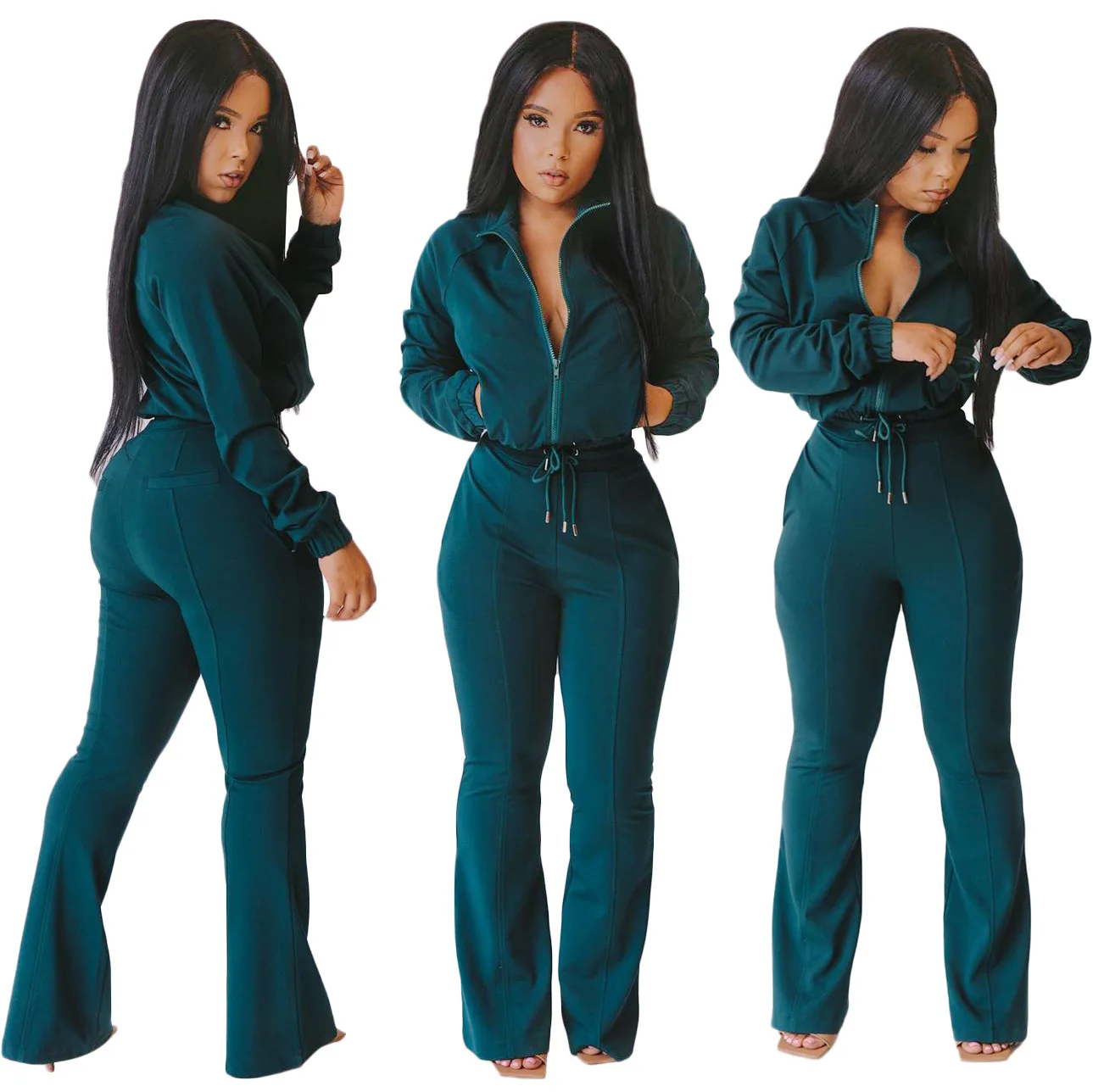 

10729-MX30 plain solid color long sleeve two piece set clothing women sport pants sehe fashion