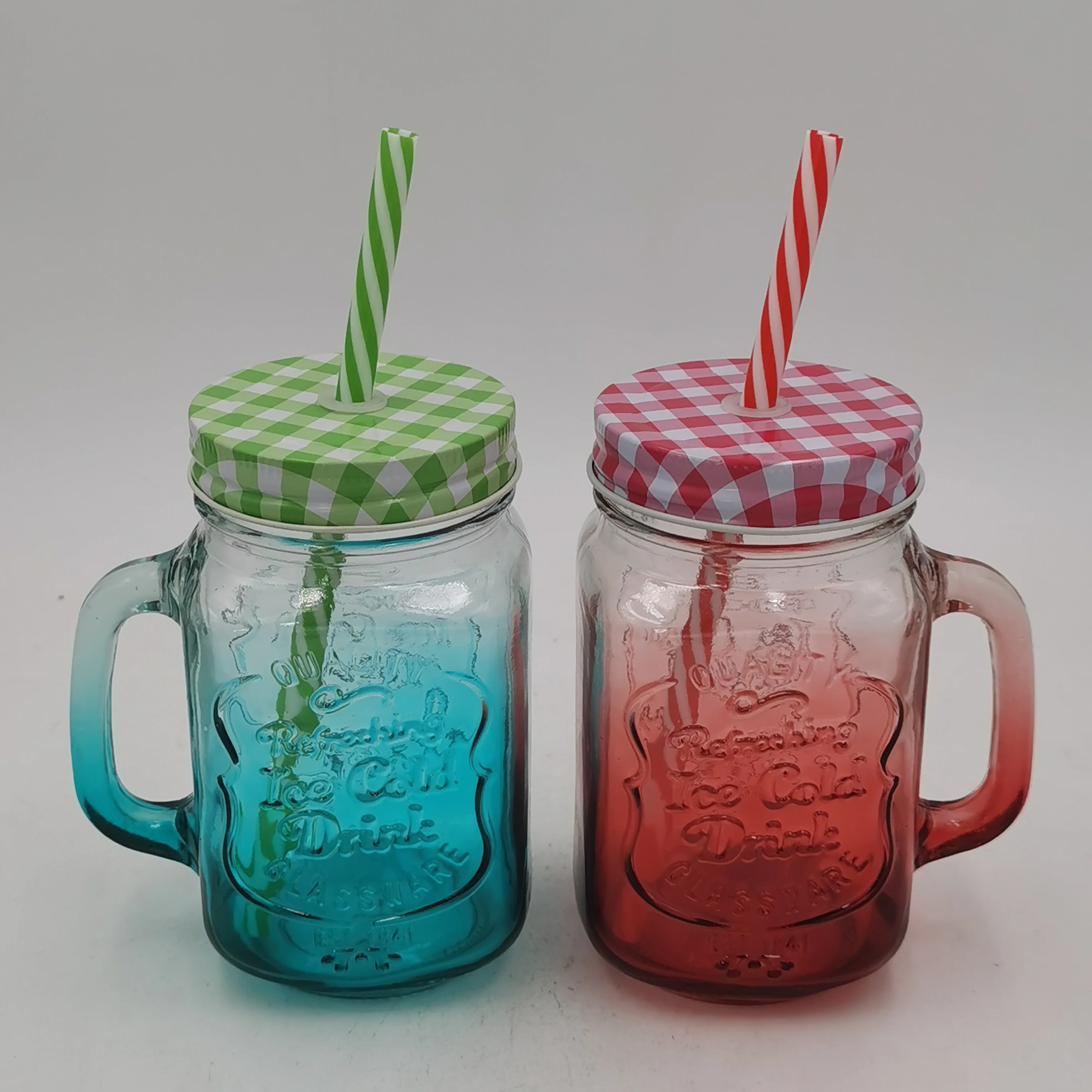 

Custom colorful 16oz  mason glass cup drinking jars with lid handle, Custom color