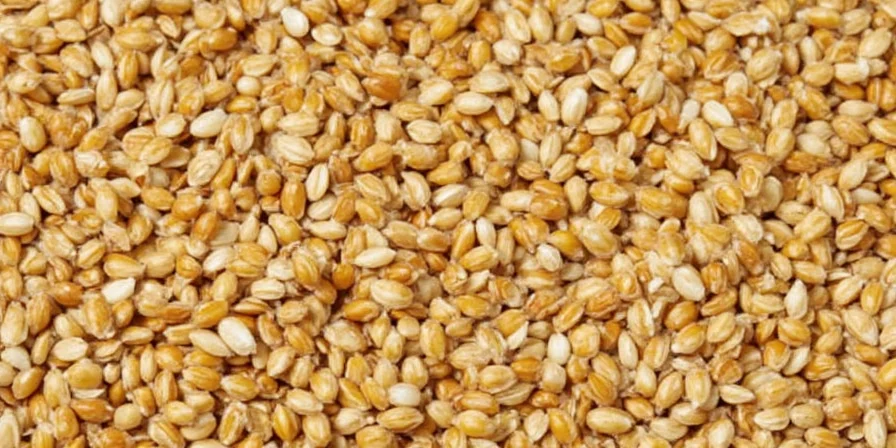 Close-up of sesame seeds on wooden surface