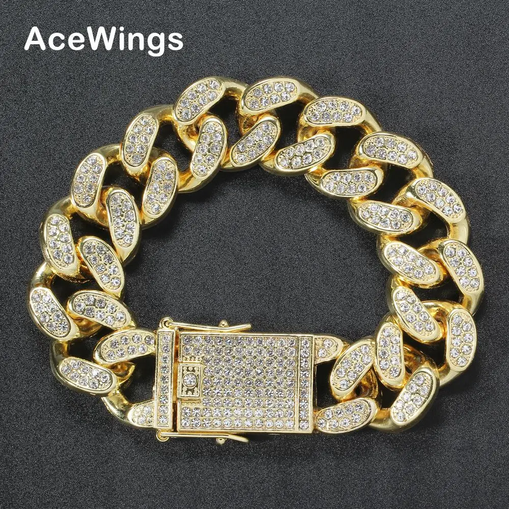 

AB008 20mm 8inch Chunky Crystal Bracelet Iced out Hip Hop Men Crystal Cuban Bracelet Bling Bling