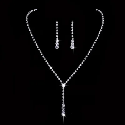 

2020 Korean Style Fashion Bridal Necklace With Earrings Shiny Rhinestone Wedding Jewelry Sets Crystal, As picture shows