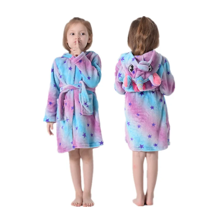 
New Winter Big Boys Girls Bath Robe Children Unicorn Hooded Flannel Pajamas Lengthen Bathrobes for Teenage Boy Cartoon Pajamas 