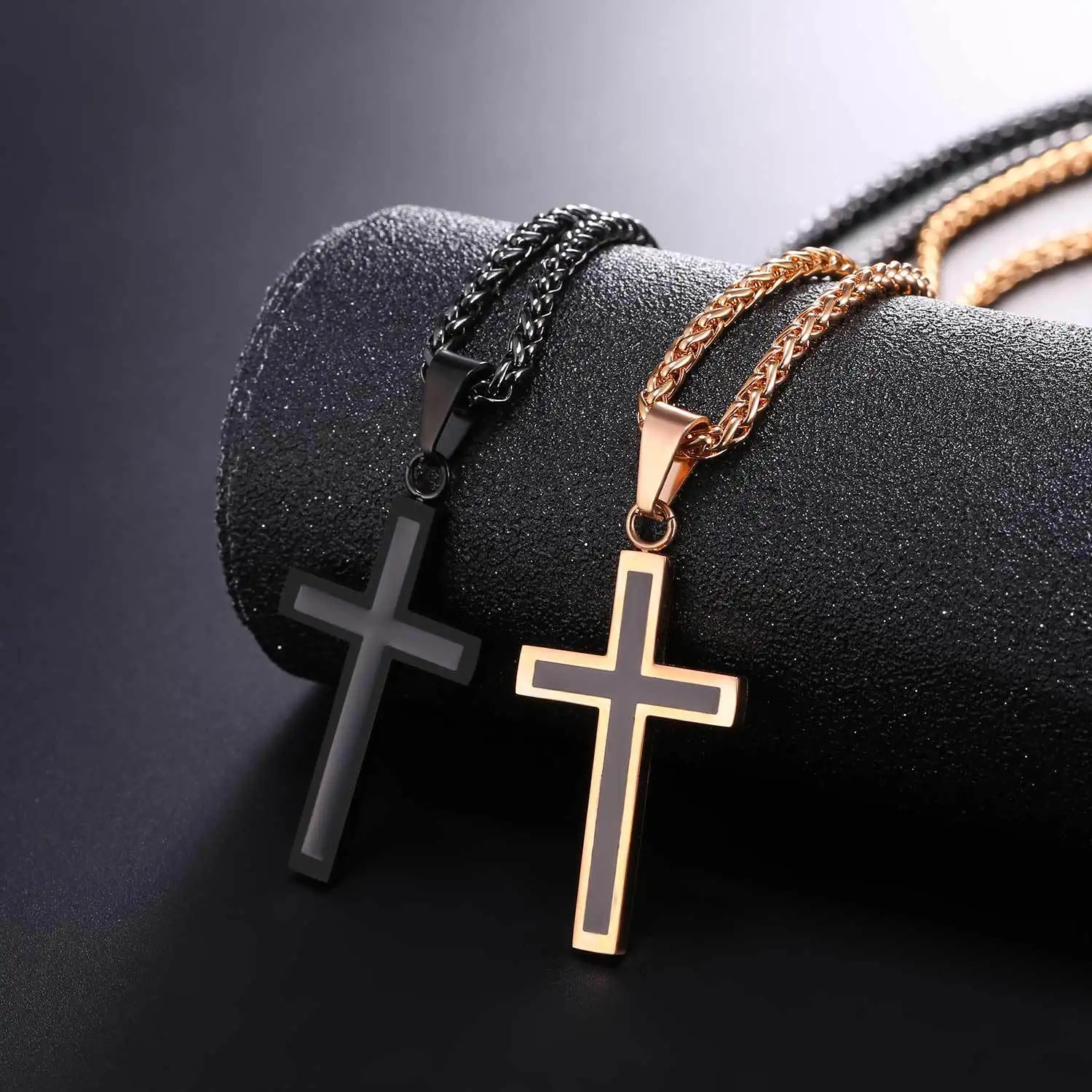 

Men's Pendant Necklace Rope Franco Chain Cross Dangling Stainless Steel Rose Gold Black Gold Silver 55 cm Necklace Jewelry