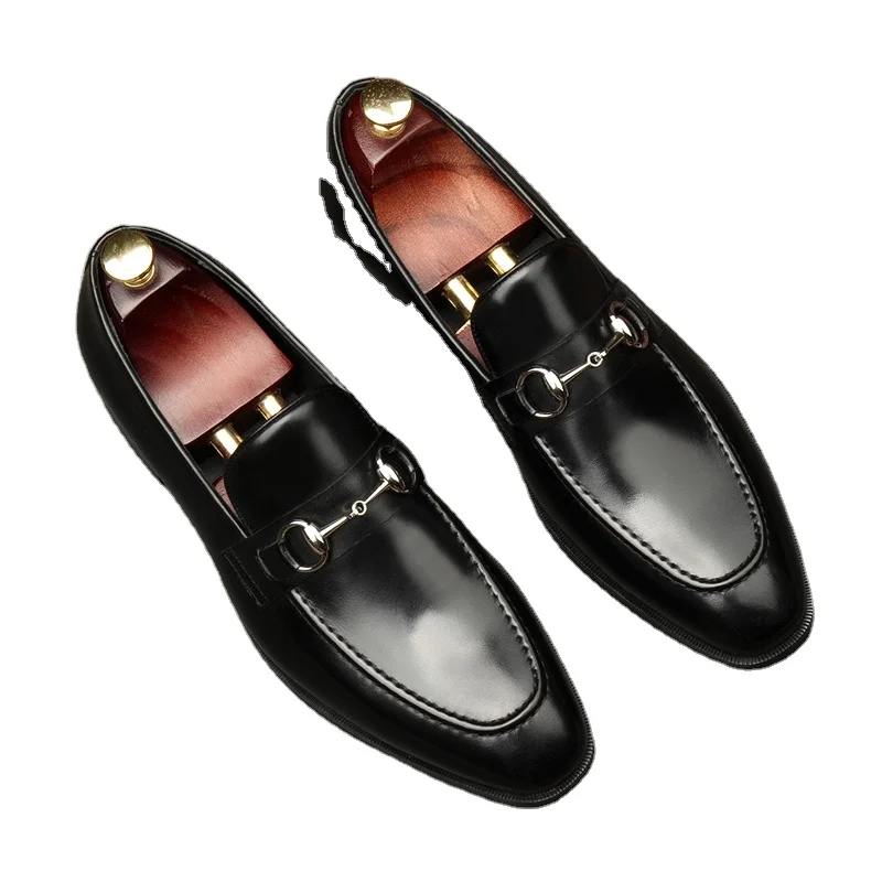 

Men's formal leather shoes, set feet, British style. High-end wedding, square head, Brock version