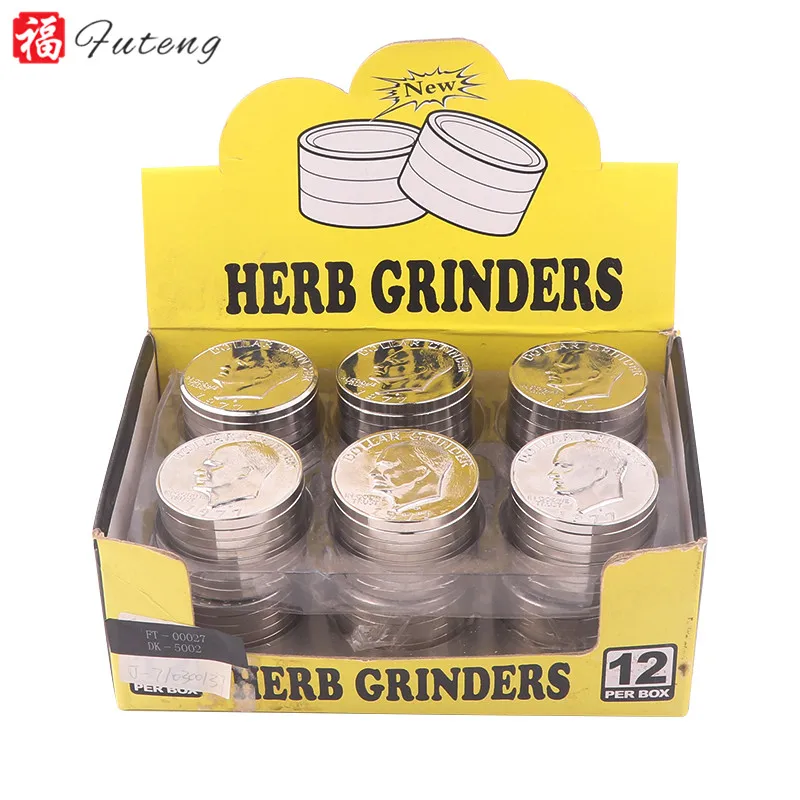 

Top Supplier High Quality dollar coin Futeng Customize Smoking Accessories Herb Grinder