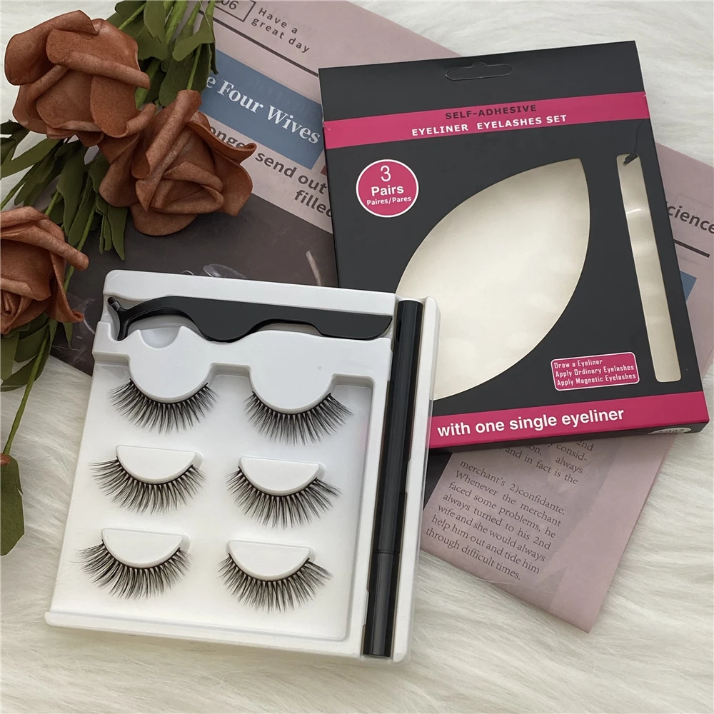 

3 Pair Self-adhesive Eyelashes Lahes Set With Eyeliner Glue Pen