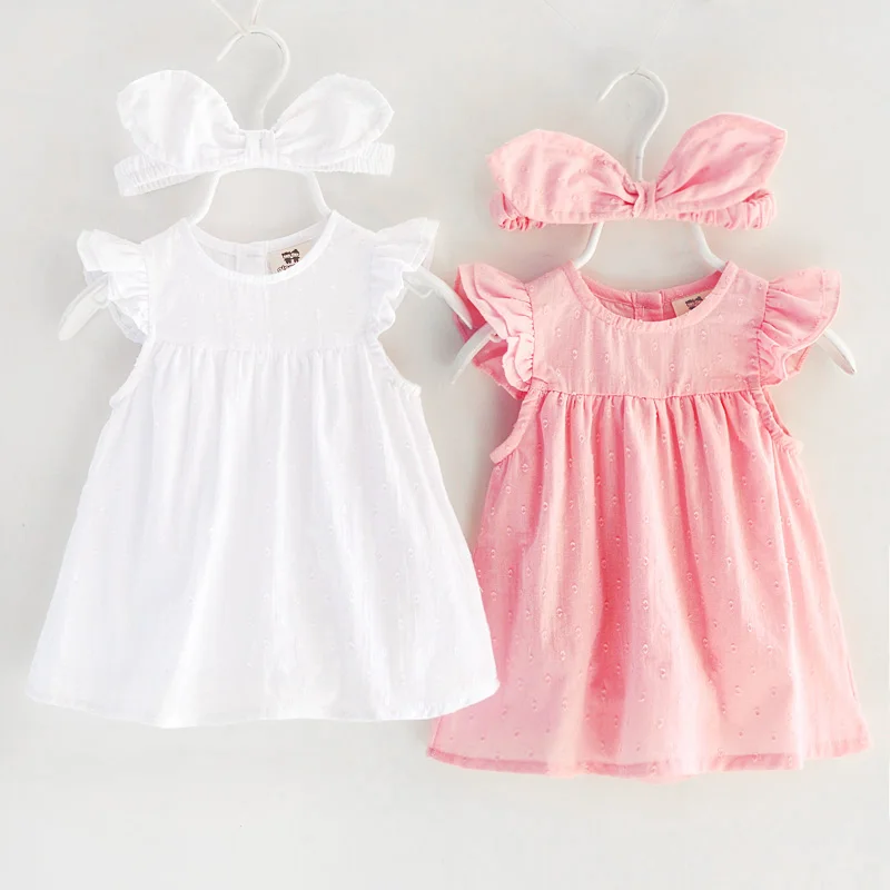

100% Cotton Cute Summer new born baby clothes set infant and toddler clothing baby girl birthday party dress, Pink/white