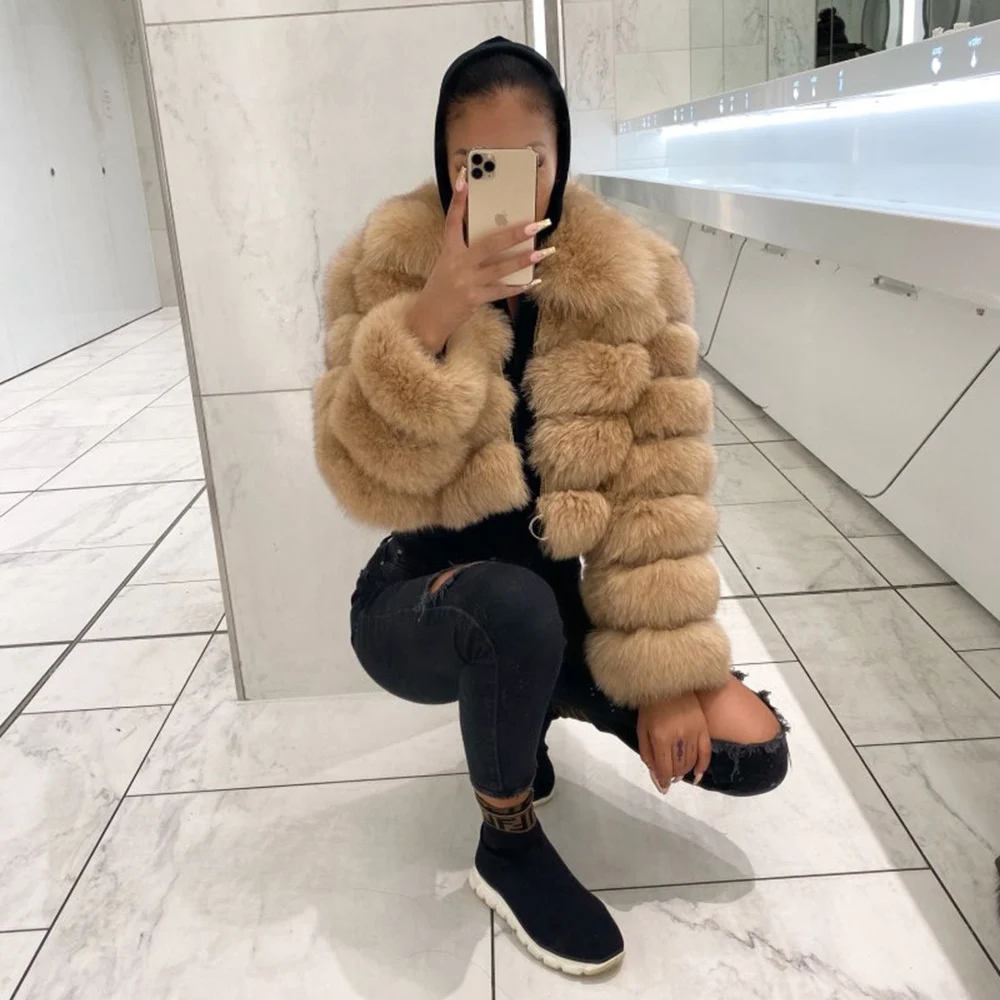 

Wholesale 2022 winter warm women S~4X fashion bubble coats cropped faux fur coat for ladies