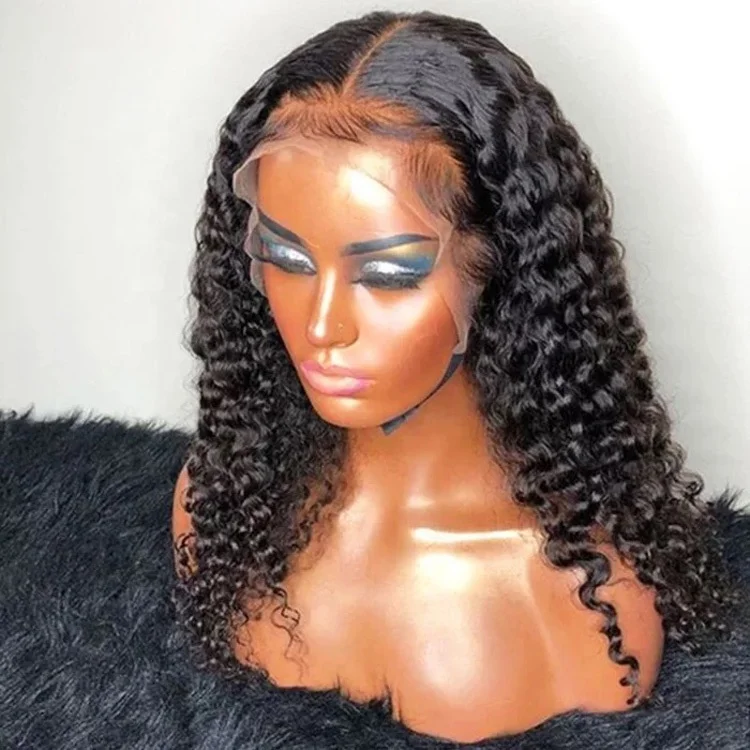 

Wholesale Afro Kinky Curly Front Full Lace Human Hair Wig, Natural Black Long Curly Brazilian Hair Lace Wigs For Women