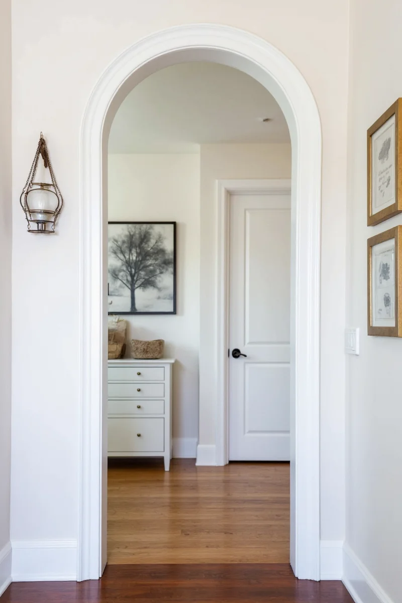 Arched doorway with built-in mini art frames