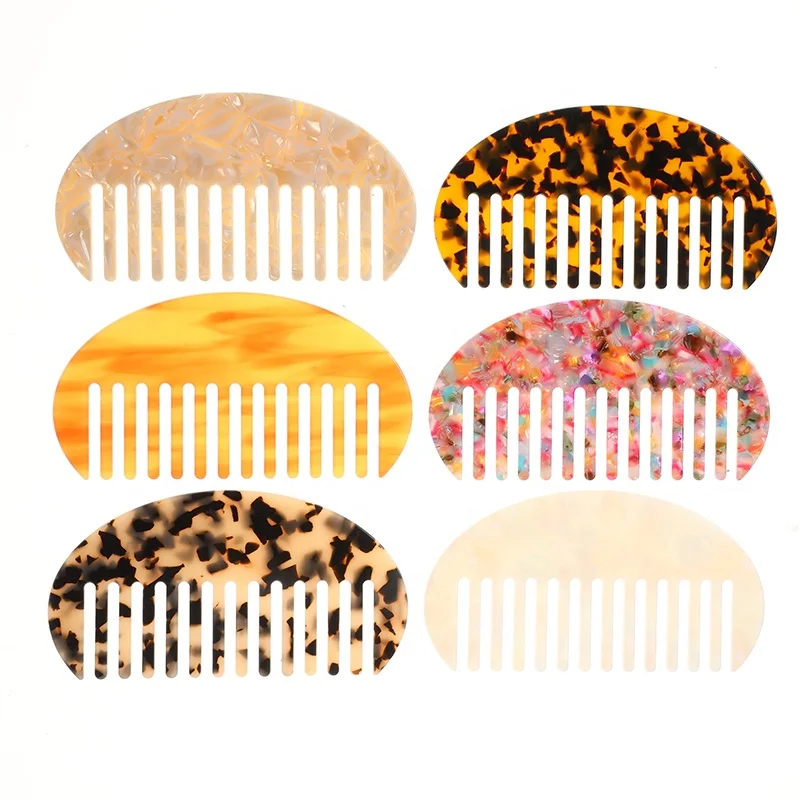 

Hot Sale Large Size Colourful Acetic Hair Combs Portable Half Round Wide Tooth Combs For Women Tortoiseshell Acetate Comb