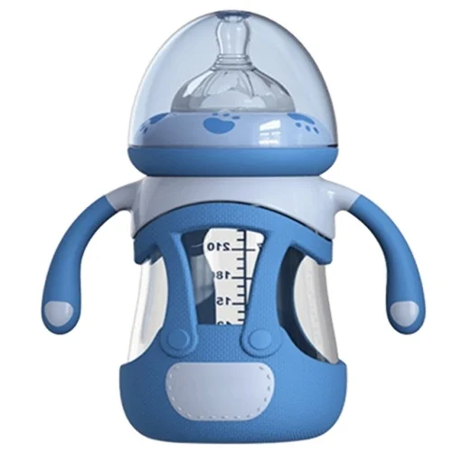 

Best Seller 240ml Capacity High Borosilicate Glass Baby Bottle with Silicone Sleeve