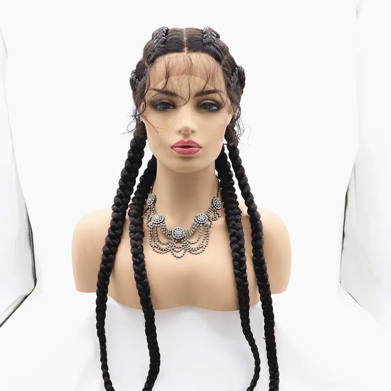 

Wholesale hair Braid Wigs Cheap Multiple Colour Hair Extensions synthetic braided wigs Vendor lace front braided wigs, Natutal black