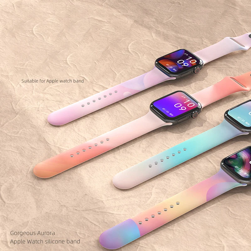 

Manufacturer Custom Sublimation Cool Color Printed Silicone Sport Apple Watch Band Strap For Women Men Accessories