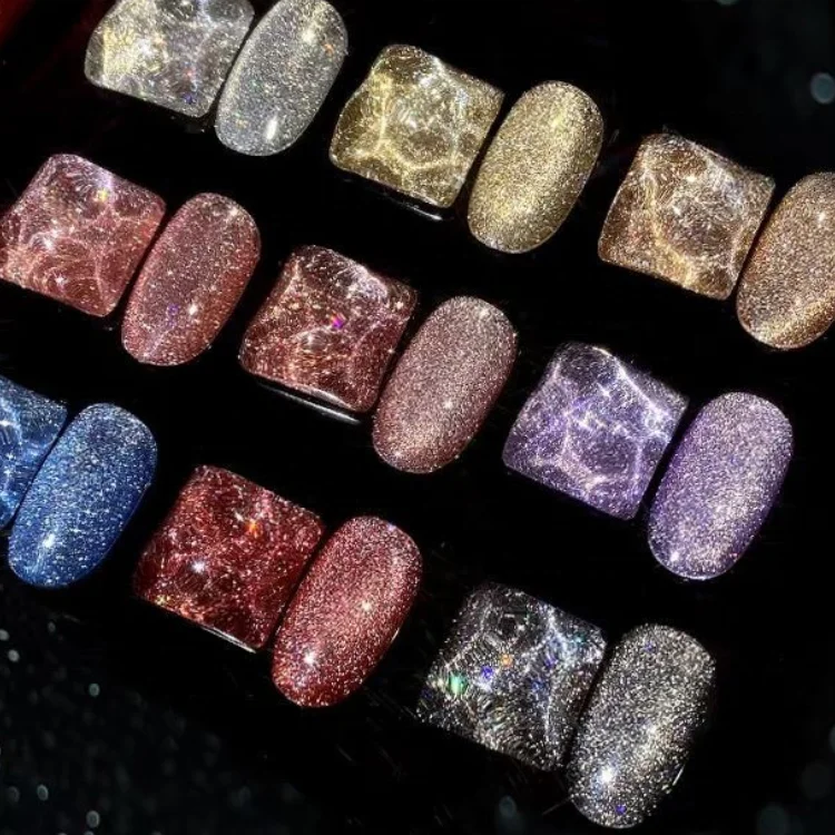 

Hot Selling Reflective Glitter Gel Nail Polish 12 Colors Soak Off UV Disco Cat Eye Gel Free Sample