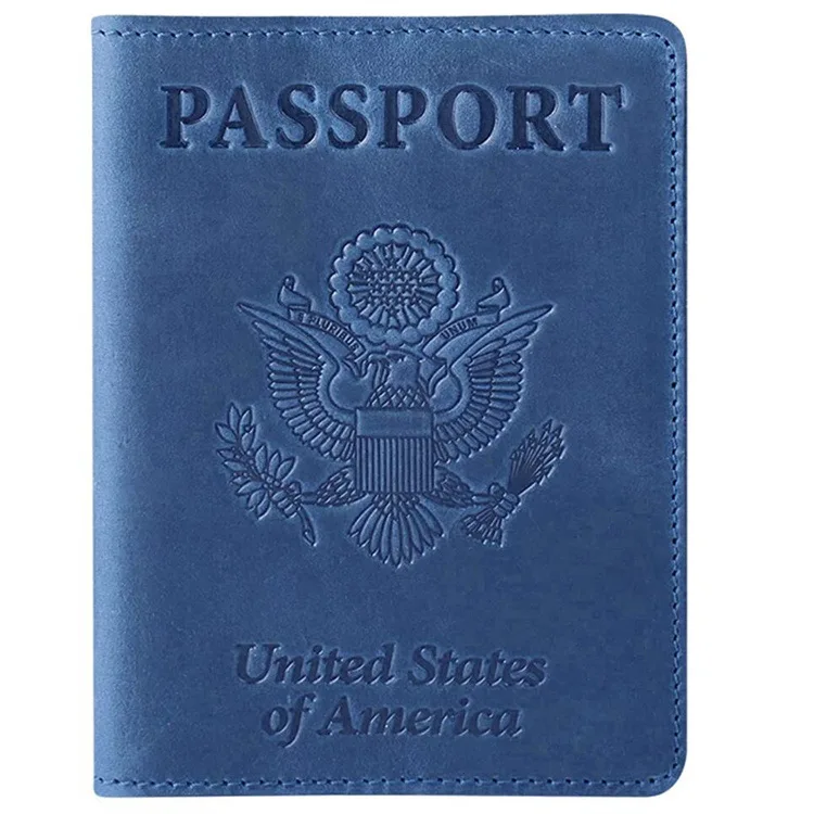 

Custom USA Cute Travel Passport Cover sublimation PU Leather Passport Holder, Blue and dark blue are in stock,also have other color