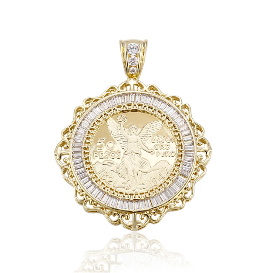 

33118 Simple gold pendant designs, diamond pendant, 50 Peso Mexican Coin Pendant