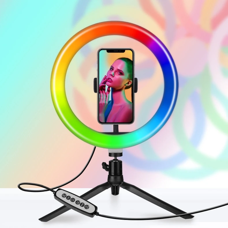 

Rgb Photographic Lighting Ring Light With Tripod Stand 10 12 14 18 Inch, Black