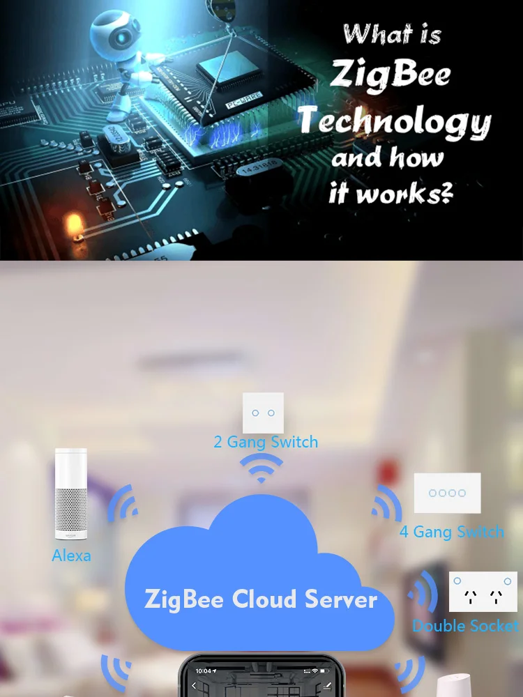 Smart Home Automation Touch Glass Panel 2Gang Smart Zigbee Wall Switch Compatible Alexa and Google Home Zigbee Switch - ANKUX.COM