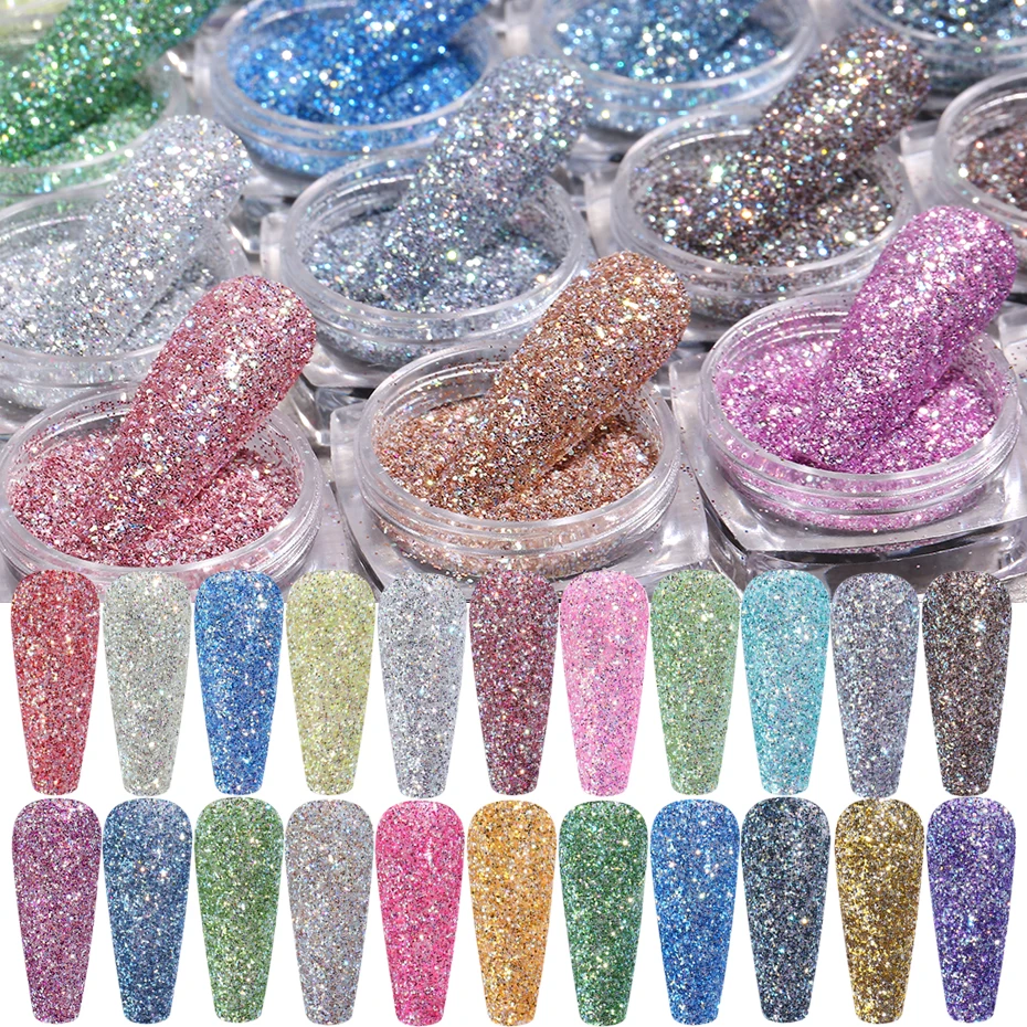 

Mermaid Mirror Sparkly Chrome Pigment Nail Glitter Powders Aurora Laser DIP Dust Manicure Holographic Decoration Nails, Colorful