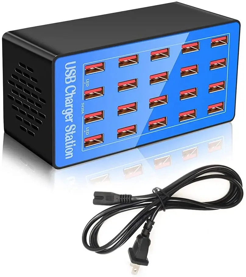 Factory Outlet 30W 50W 100W Smart Charger 2.4A 20 Port Travel Fast Charger Station USB hub, Black ,blue
