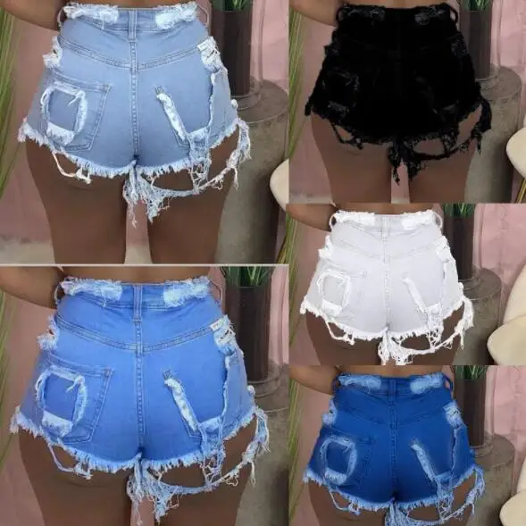 

Fast Shipping 2022 broken hole Women Denim Summer Shorts bale Zipper Fly Pockets Frayed Raw Ripped Denim short jeans for women