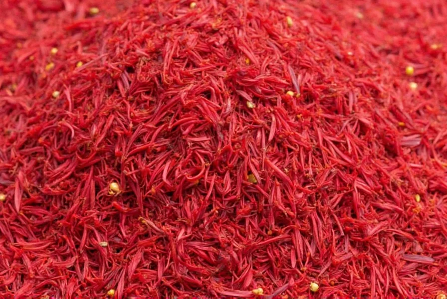 Saffron threads next to measuring tools showing proper portion size for culinary use, with color-coded quality indicators