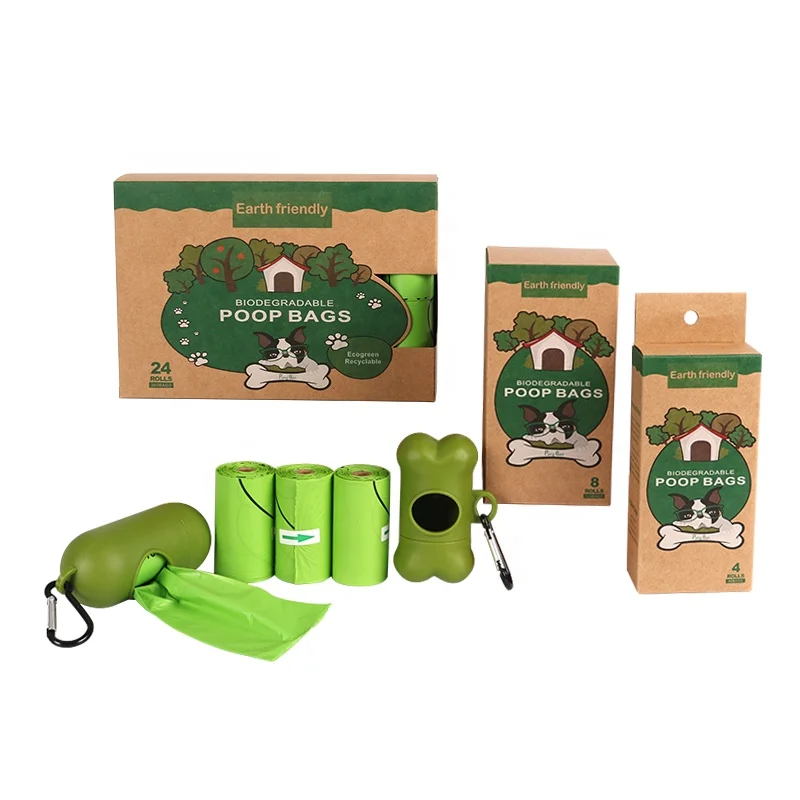 

100% Biodegradable Corn Starch and Compostable Eco Friendly Private Label Dog Poop Bag With Dispenser, Green