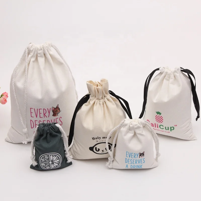 

China Supplier Customize Logo Recycle Organic Muslin Canvas Fabric Drawstring Dust Cotton Bag, All colors are available