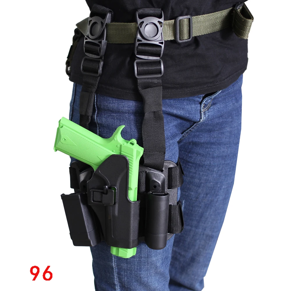

Right Drop Leg Adjustable Pouch Holder Tactical Army GuN Thigh leg Pistol Holster for Glock17 19 USP M92 96 1911, Black/tan