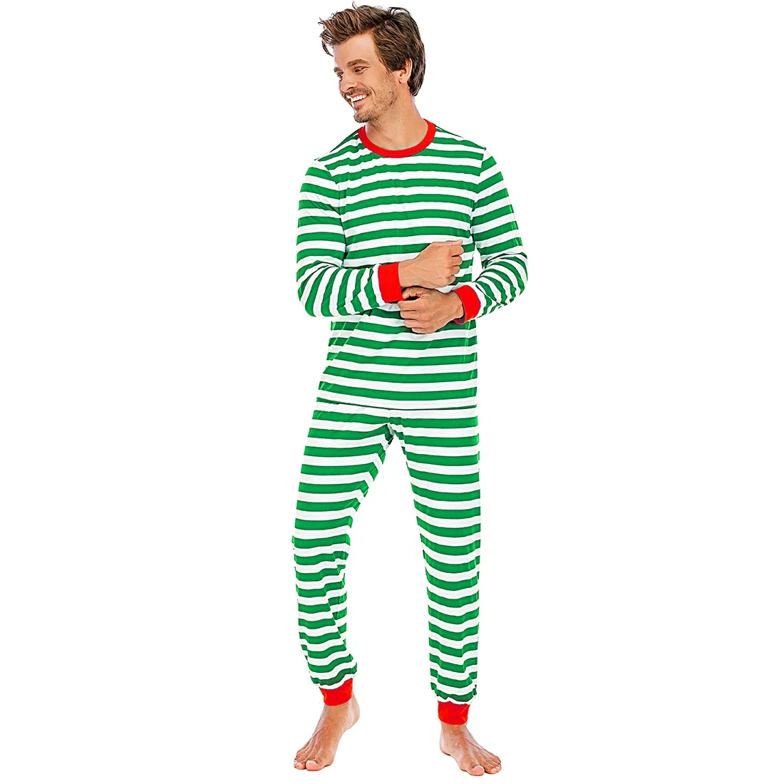 
2020 new arrival Autumn Long Sleeve christmas couple parent-child Striped family Christmas pajamas 