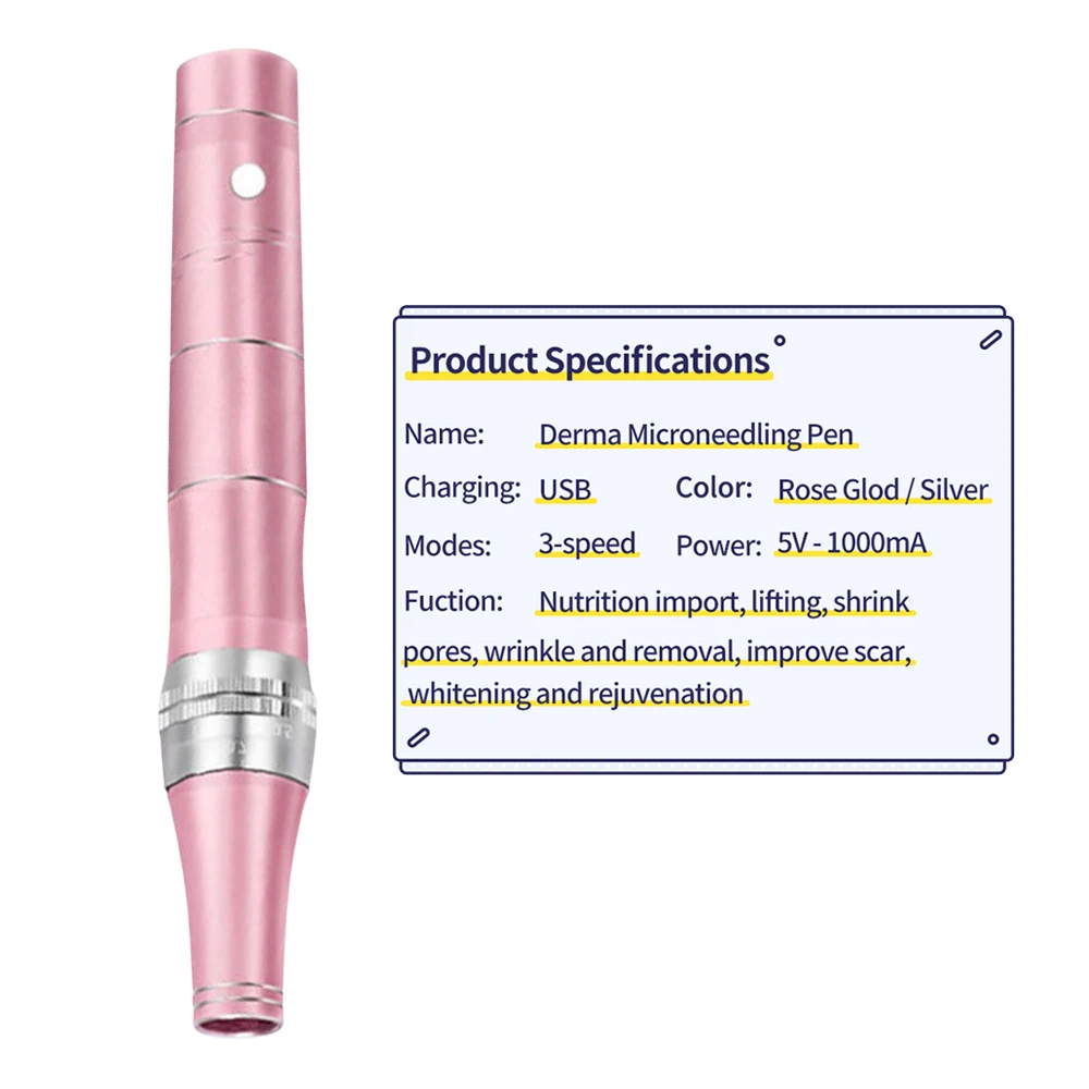 

VKK New Design Rechargeable Electric Vibrator Derma Pen Microneedling Roller Device, Rose gold, silver