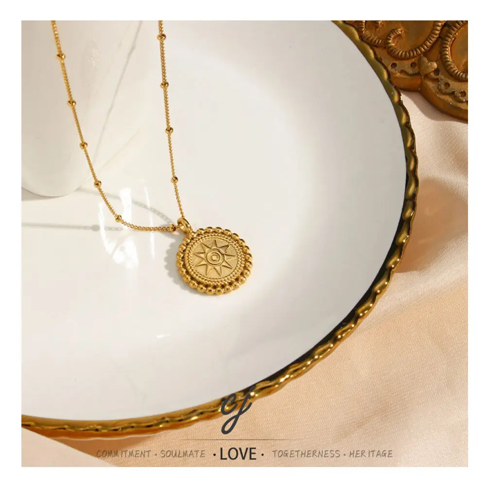 Carline Sun Disk Shape Luxury Fine Jewelry Wholesale Stainless Steel Minimalist PVD Gold Plated Pendant Women's Necklace