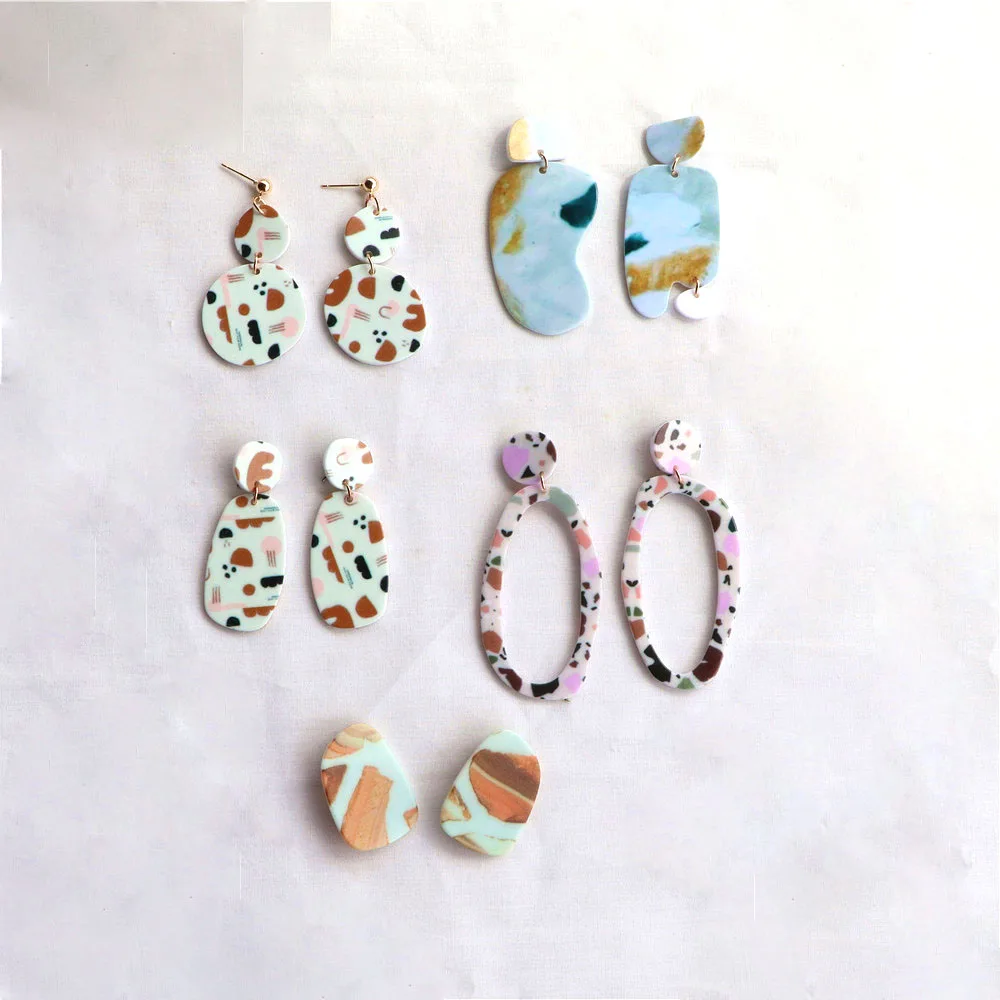 

New Fashion Sweet Irregular Acrylic Stud Earrings Designs Polymer Clay Earrings, As photos