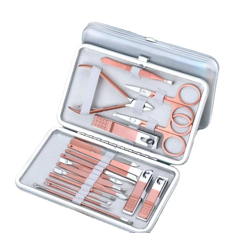 

Custom Logo High Quantity 18 pcs Professional Nail Clipper Set For Manicure Set With 18 Pieces Rose Gold Stainless Steel, As picture show or customized color