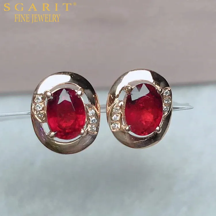 

SGARIT vintage wedding jewelry 18k gold stone earring 1ct natural rubellite red tourmaline stud earring for women