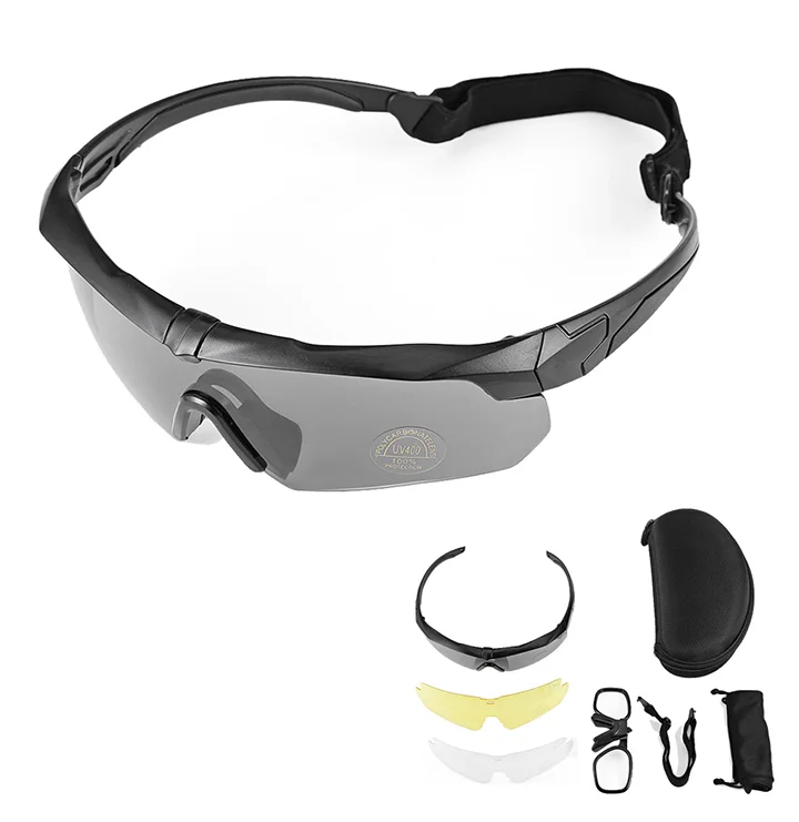 

Outdoor Sports Cycling UV400 Sunglasses 3 Lens Protective Glasses Tactical Military Airsoft Shooting Anti Explosion Goggles, Black,white,yellow