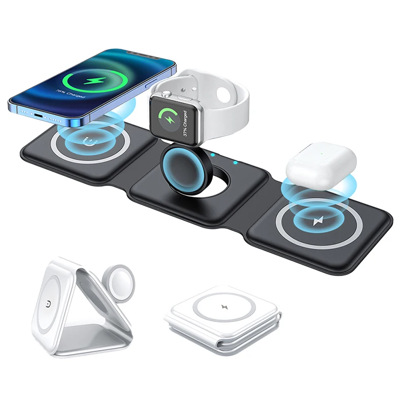 

Foldable Wireless Charger 15W Fast Charging 3 In 1 Magnetic Wireless Charger