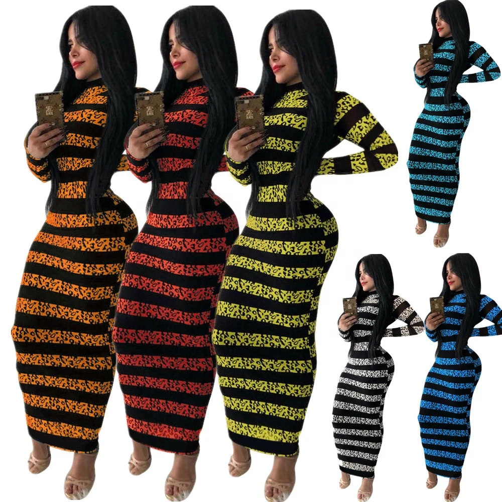 

YD - QZ201018 2021 new arrival striped formal dresses plus knitting bodycon dress