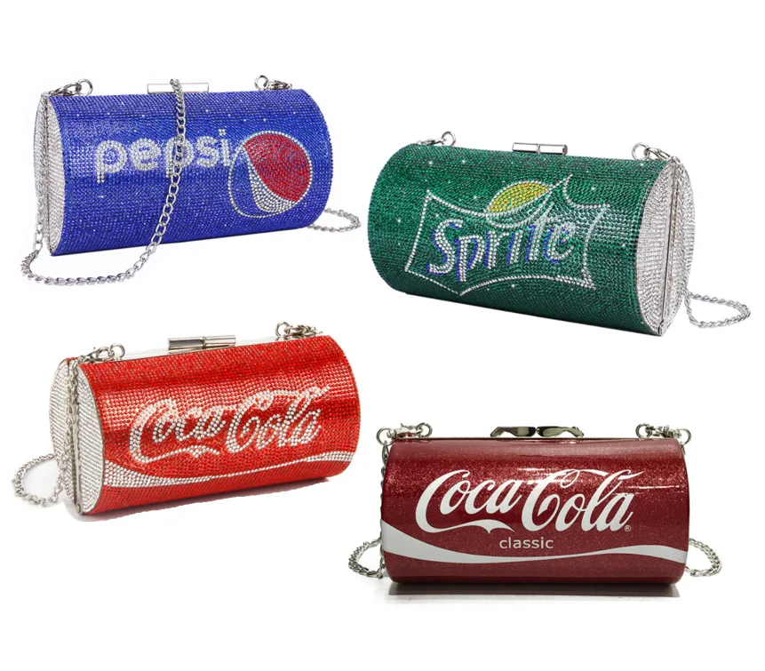 

Diamond Crystal Shiny Coke Cola Clutches And Evening Bags Ladies Rhinestone Spirit Purse, Red blue green white