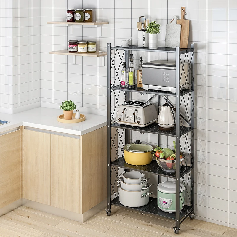 

5-Tier foldable metal rack kitchen storage shelf home free Installation storage shelf